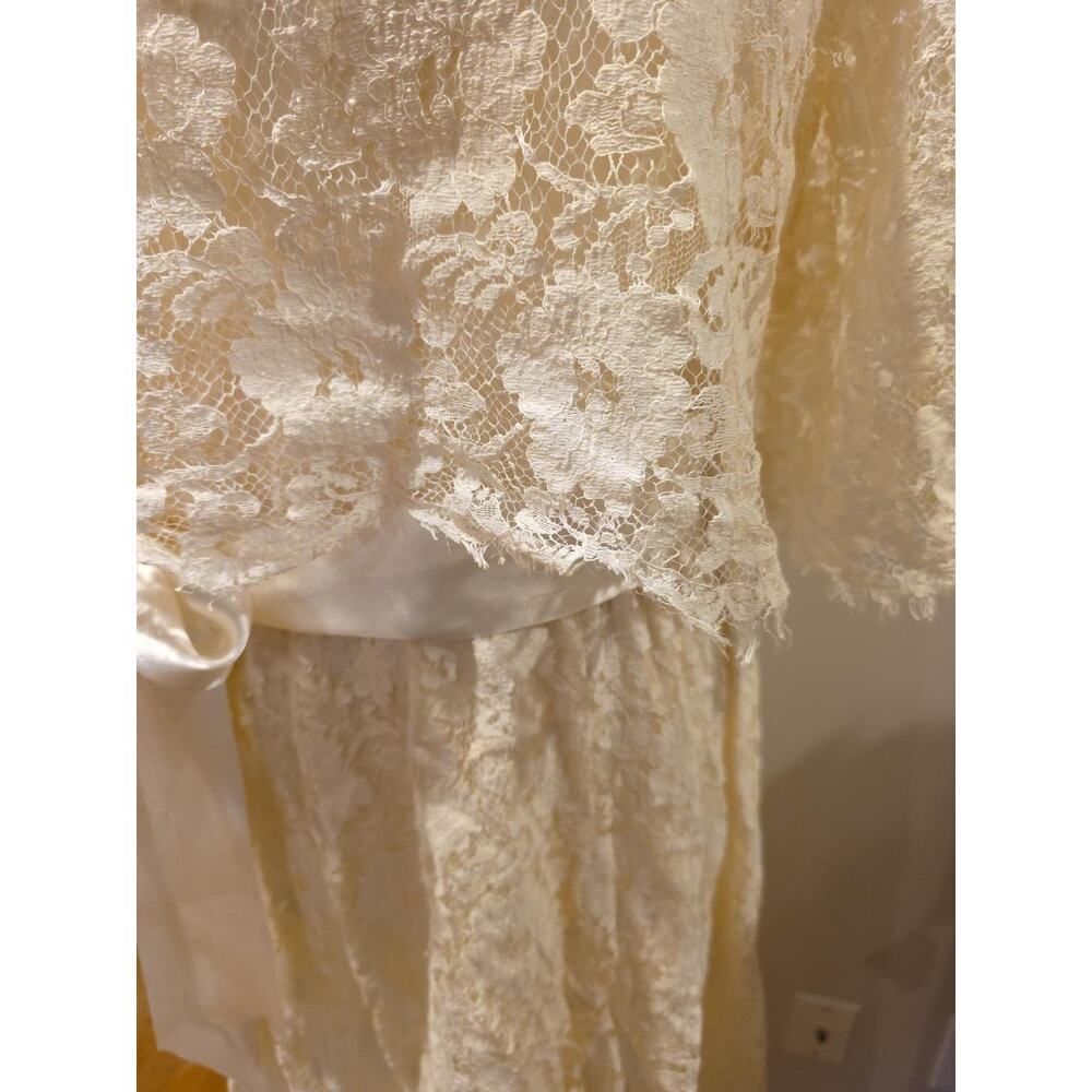 Geri NY Vtg Ivory Lace Midi Dress 14 Lord & Taylor Coquette Bridal Puff Sleeve - Picture 13 of 14